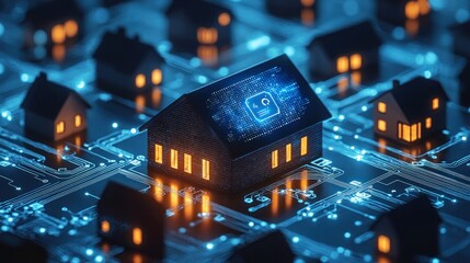 Poster - Digital Home Network with Security Concept and Connectivity Symbols