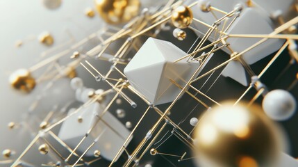 Poster - abstract composition of geometric shapes and golden lines for futuristic concepts