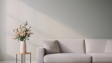 Wall Mural - Modern Minimalist Living Room with Neutral Colors and Floral Accent