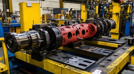 Poster - Large industrial machinery component in a factory ready for assembly