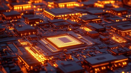 Fototapete - Glowing circuit board showcasing advanced technology and complex systems