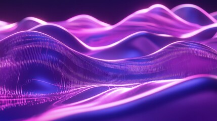 Fototapete - Luminous Purple Data Waves Abstract Flowing Digital Landscape Technology