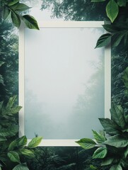 Poster - Inviting blank space surrounded by lush green foliage in a misty forest setting near an unknown location. Generative AI