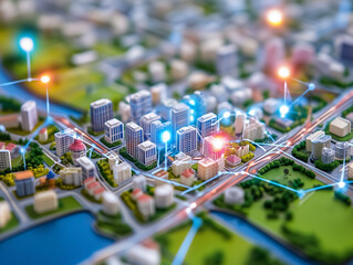 Fototapete - abstract technology background depicts a network connection technology, illustrating intricate web of interconnected devices and systems, while also embodying concept of a smart city. 