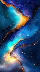 Poster - Abstract Colorful Cosmic Design with Blue and Gold Swirls : Generative AI