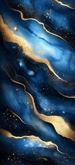 Leinwandbilder - Abstract artwork featuring swirling blue colors and shimmering gold accents in a modern design : Generative AI