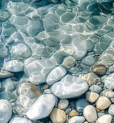 Aufkleber - Serene Smooth Rocks and Clear Water Patterns in Natural River Environment : Generative AI
