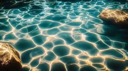 Leinwandbilder - Crystal Clear Water Surface with Sunlight Reflections and Rock Formation Under the Surface : Generative AI