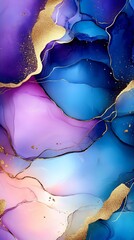 Poster - Stunning Abstract Fluid Art with Gold Accents in Vibrant Blue and Purple Tones : Generative AI