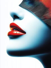 Aufkleber - Stylish Portrait of a Woman with Bold Lips and Artistic Elements Highlighted in Vibrant Colors : Generative AI