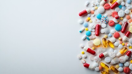 Poster - Variety of prescription and over-the-counter medications arranged on a white background : Generative AI