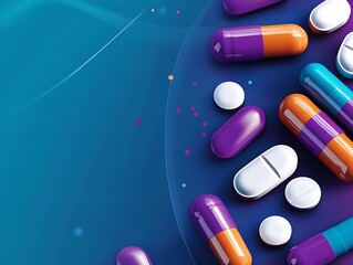 Aufkleber - Group of Colorful Medical Capsules and Pills Arranged Artistically on a Vibrant Background : Generative AI