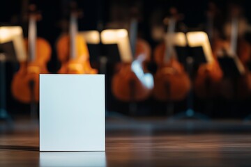 Poster - Blank White Canvas Displayed in Front of a Symphony of Violins on Stage : Generative AI