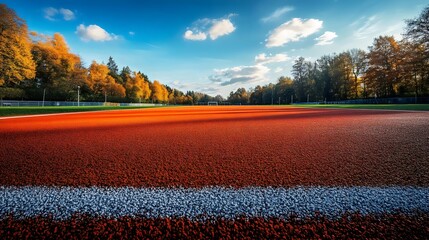 Wall Mural - A field with a white line and a red line