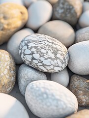 Poster - Beautiful assortment of smooth pebbles with unique patterns and colors perfect for natural decor and design : Generative AI
