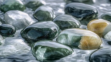 Poster - Close Up of Unique Colorful River Stones in Clear Shallow Water for Natural Decor and Relaxing Vibes : Generative AI