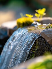 Poster - Gentle Flowing Water over Rocks in a Tranquil Natural Setting : Generative AI