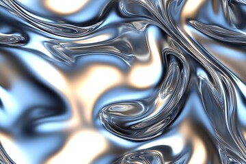 Fototapete - Abstract metallic liquid texture with blue and silver flowing patterns for creative backgrounds and designs : Generative AI