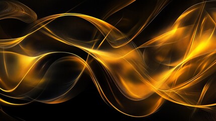 Poster - Abstract Golden Waves Flowing on a Dark Background for Graphic Design