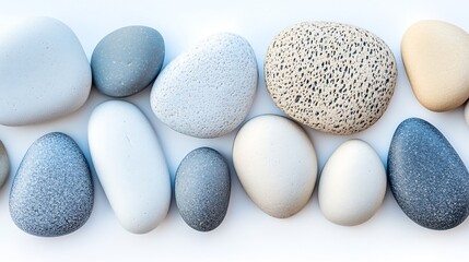 Poster - Collection of Natural Smooth Pebbles in Various Tones Arranged Aesthetically on a Clean Surface : Generative AI