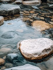 Aufkleber - Close Up of Rocks and Clear Water Flowing Gently Over a Natural Riverbed : Generative AI