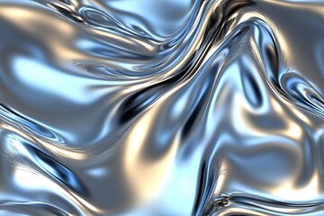 Poster - Sculpted metallic surface in shades of blue and silver showcasing fluid abstract design and reflective quality : Generative AI