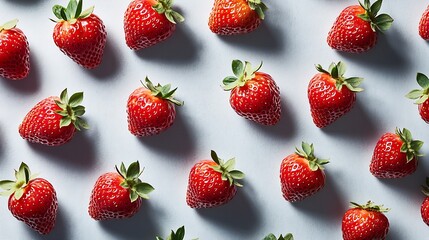Poster - Delicious Fresh Strawberries Spread Out on a Pale Background for Culinary Use and Healthy Ingredients : Generative AI