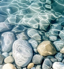 Aufkleber - Captivating Clear Water and Soft Pebbles with Glimmering Reflections in Natural Setting : Generative AI
