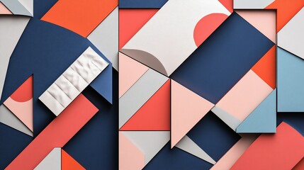 Poster - Abstract geometric composition with overlapping shapes and vibrant colors creating dynamic visual art