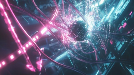 Poster - abstract futuristic technology scene with glowing wires and energy orb