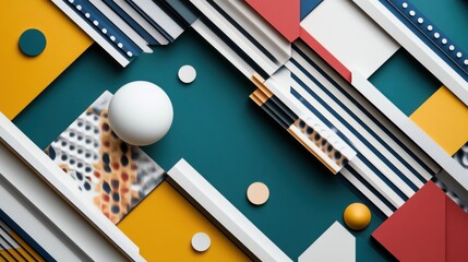 Poster - Abstract geometric shapes with spheres and colorful blocks in a modern design