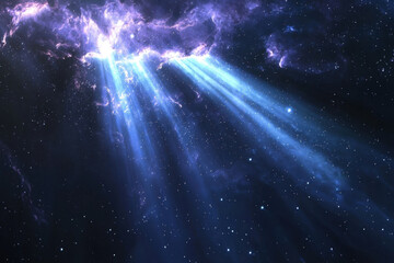 Wall Mural - Mystical cosmic light rays breaking through a dark nebula in deep outer space