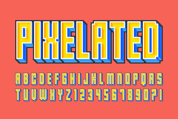 Aufkleber - Pixel stylized vector alphabet design. High contrast and sharp, retro-futuristic.