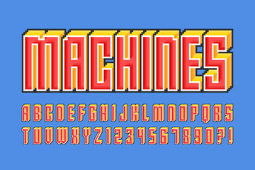 Aufkleber - Pixel stylized vector alphabet design. High contrast and sharp, retro-futuristic.