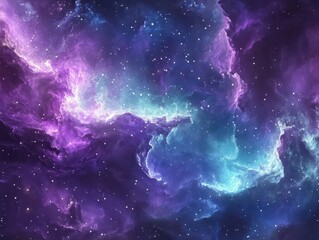 Wall Mural - ethereal cosmic nebula painting with swirling purples and teals, featuring bold impressionistic brushstrokes and luminous stardust particles
