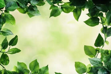 Fototapete - Lush green leaves frame a serene background in a natural setting during daytime outdoors. Generative AI