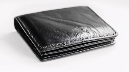 Wall Mural - black leather wallet closeup on white background