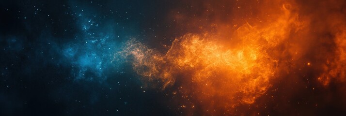Poster - Vibrant cosmic clouds in deep space showcasing shades of blue and orange with twinkling stars. Generative AI