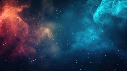 Poster - Colorful cosmic nebula with contrasting blue and orange hues glowing in the night sky. Generative AI