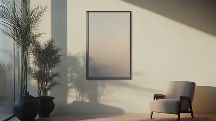Poster - frame mockup, iso a paper size. living room wall poster mockup. interior mockup with house backgroun