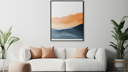 Poster - frame mockup, iso a paper size. living room wall poster mockup. interior mockup with house backgroun
