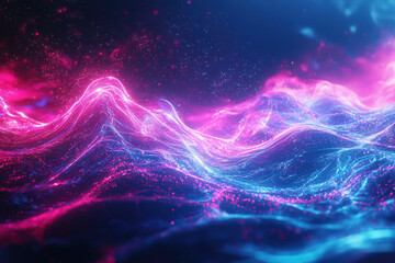 Wall Mural - Neon energy waves in pink and blue with futuristic glowing motion