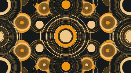 Poster - Abstract concentric circle pattern with dynamic line work in gold and black tones