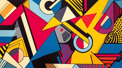 Poster - Dynamic Geometric Composition with Bold Colors and Interlocking Shapes creating abstract pattern