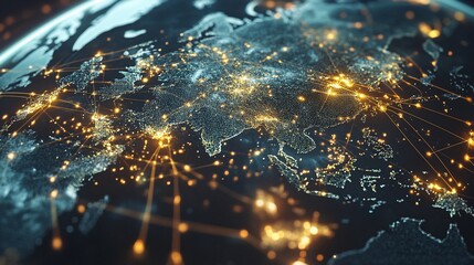 Poster - global connectivity networks illuminated over earth visualizing data transfer