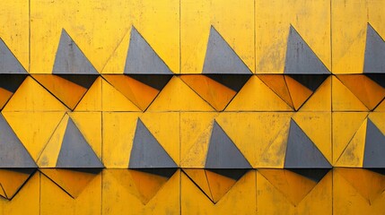Poster - Geometric Pattern of Yellow and Gray Triangles on Textured Surface