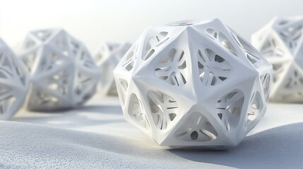 Poster - Intricate White Geometric Spheres on Textured Surface