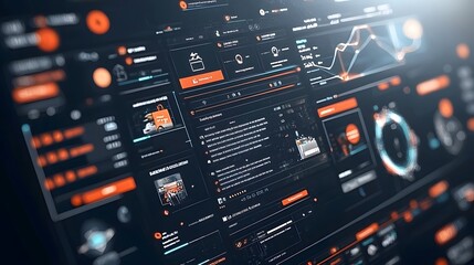 Leinwandbilder - Futuristic and interactive digital user interface featuring data visualizations analytics and real time product ratings and reviews in a sleek modern and fluid design