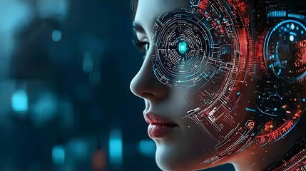 Aufkleber - Futuristic digital interface showcasing a high tech biometric facial recognition identification and authorization system for secure identity verification and KYC approval