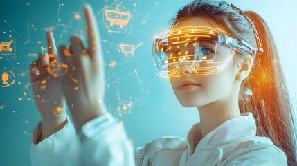 Aufkleber - Futuristic holographic shopping assistant analyzing product ratings reviews and market data to provide intelligent personalized recommendations and guidance for consumers in the digital retail space